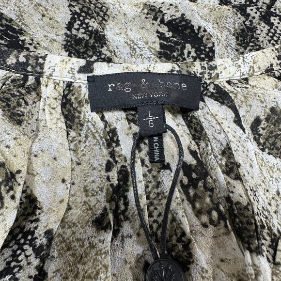 Rag & Bone NWT Yuni Snake Print Blouse Light Green Size L Long Sleeve Sheer - Picture 6 of 11